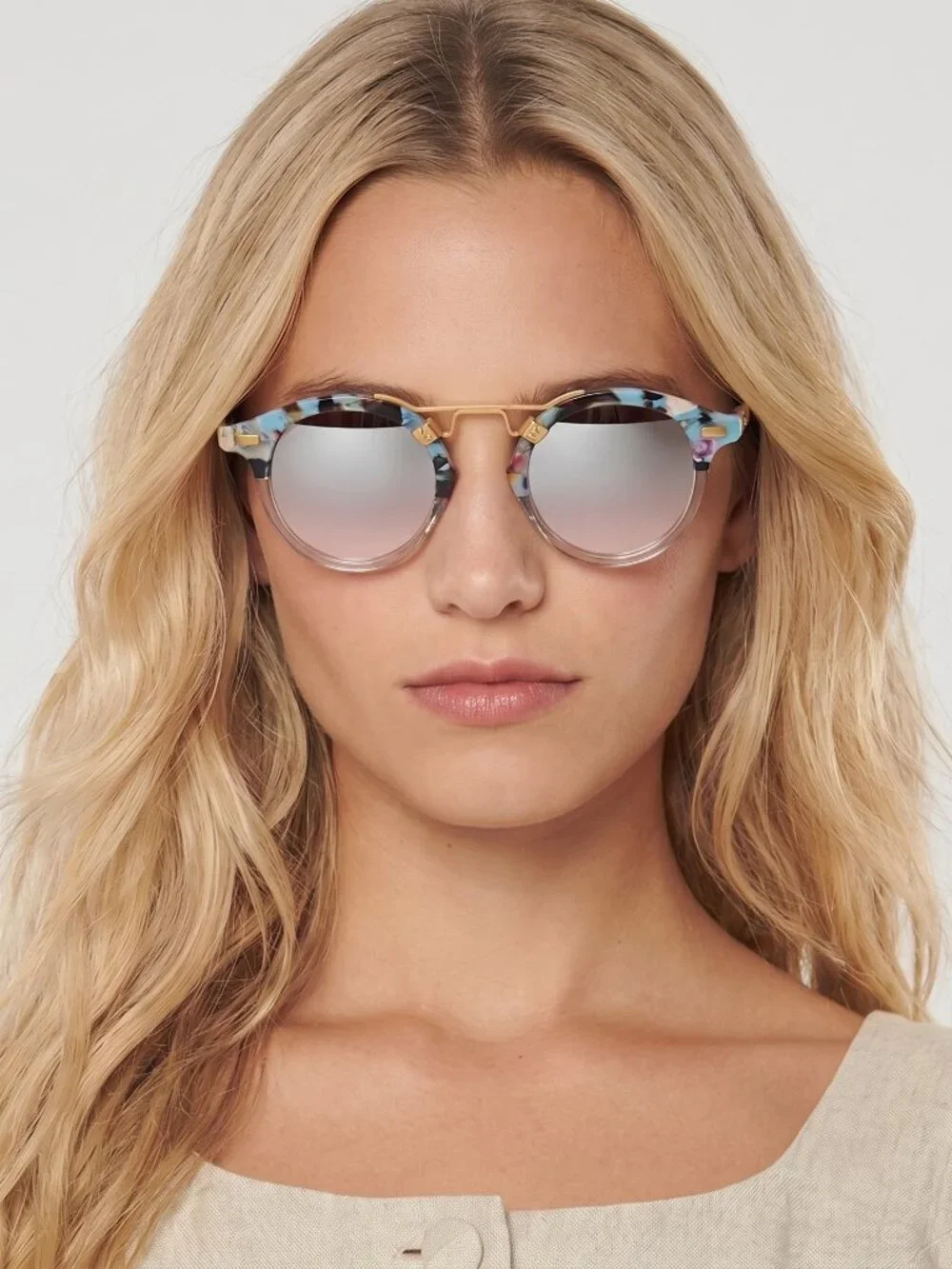 Krewe St. Louis Rio Confetti to Marine 24K Frame Silver Mirror Lens Sunglasses
